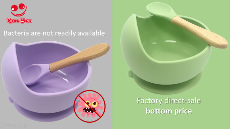 Food Grade Heat Resistant Silicone Baby Feeding Bowl with Silicone Spoon