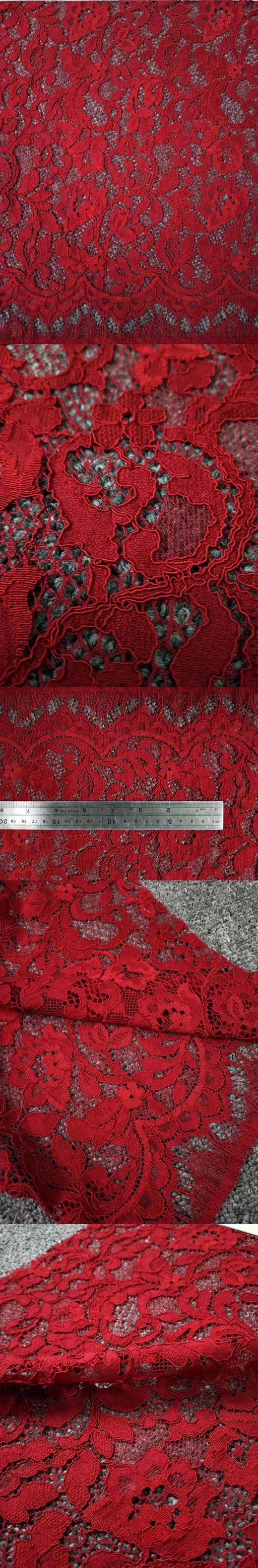Hot Sale Chemical Lace Red Raschel African Lace Embroidery Lace Fabric for Garment Fashion Accessories