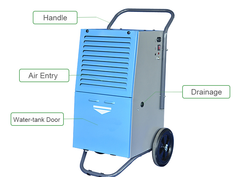 High Efficiency Powerful Movable Shopping Mall Industrial Commercial Dehumidifier for Basement