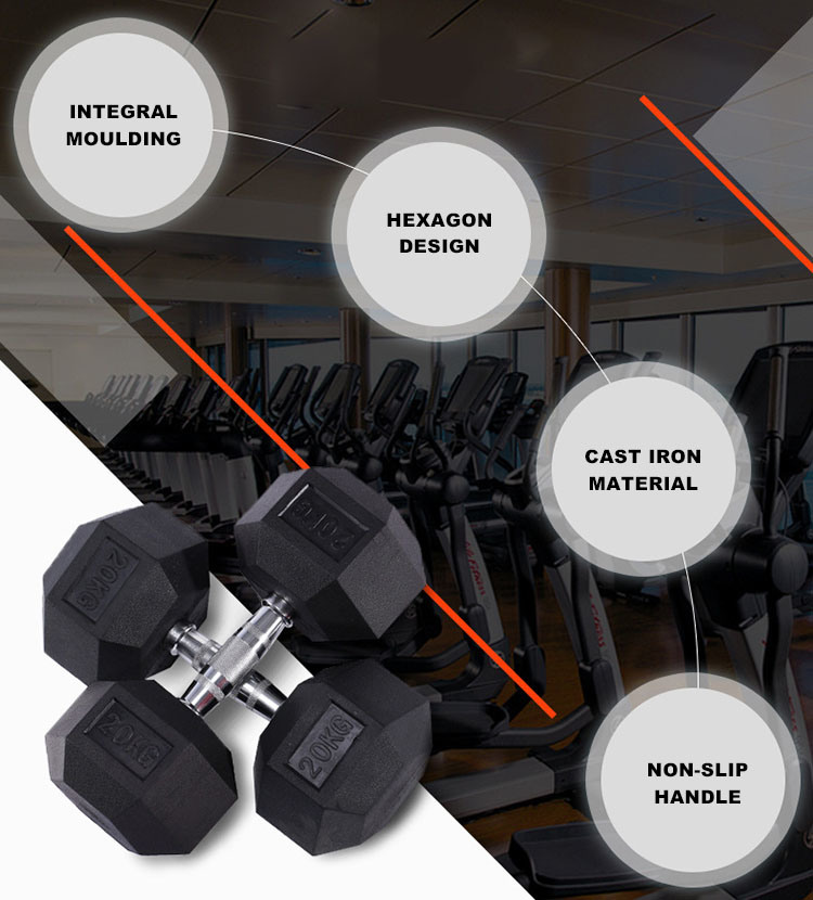 Cast Iron Rubber Encased Pesi Palestra Hex All Black Dumbbells