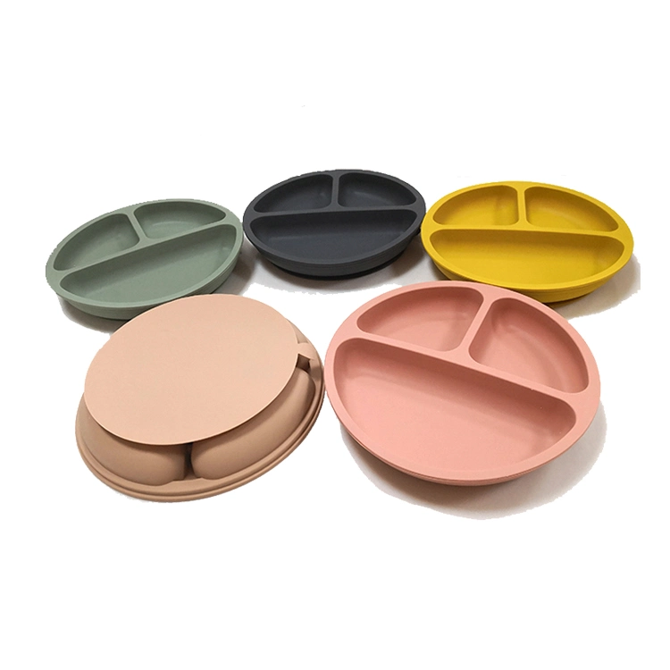 Amazon Hot Sale Kid Non-Slip Feeding Bowl Rubber Plates Round Small Silicone Baby Food Plate