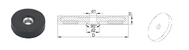 Flat Neodymium Rubber Coated Pot Magnet NdFeB Rubberized Magnets Countersunk Hole