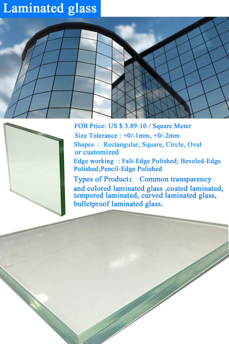 6.38-42.30mm Clear/Colored/Safety Laminated Glass with PVB/Sentryglas