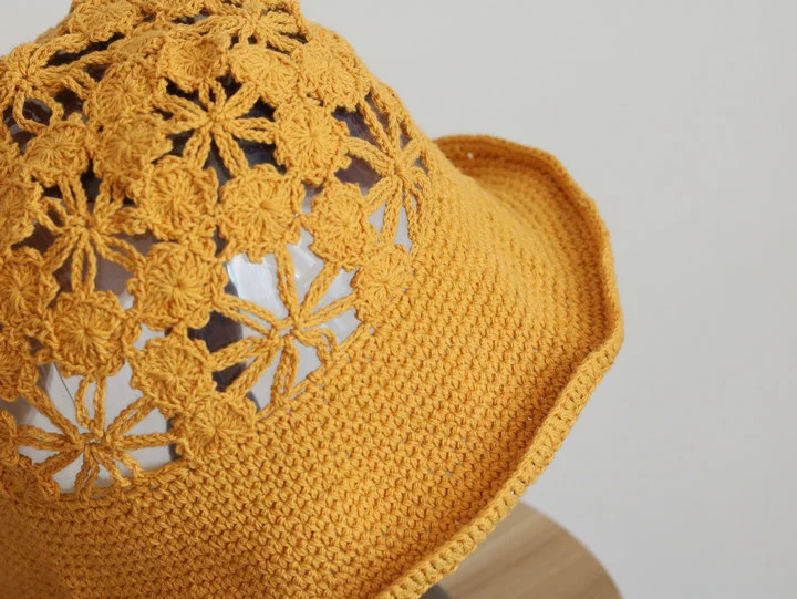 Lace Hollow Crochet Retro Curled Knitted Fisherman's Pot Hat Women