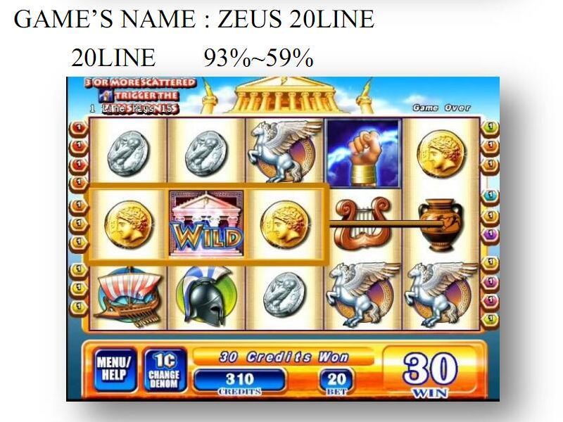 Zeus 20 Line Gambling Casino Video Arcade Game Machine