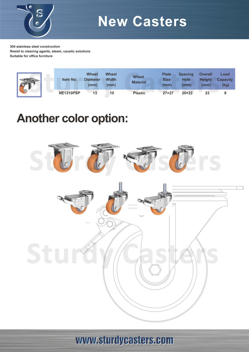 1 Inch Caster Wheel Swivel M6X15mm Threaded Stem Soft Rubber TPE Wheel, 44lb/20kg Load Capacity, Set of 4