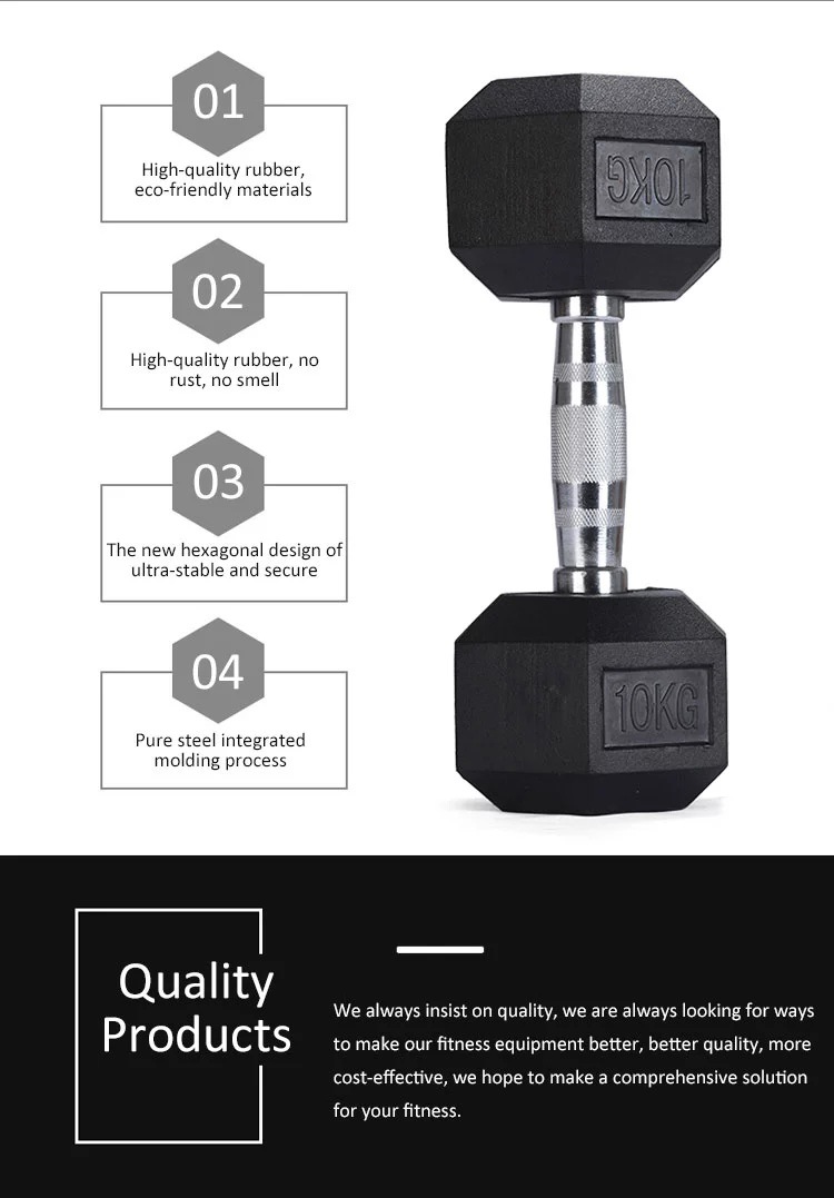 New Design Black Rubber Coated Weight Lifiting Training Hex Dumbbells