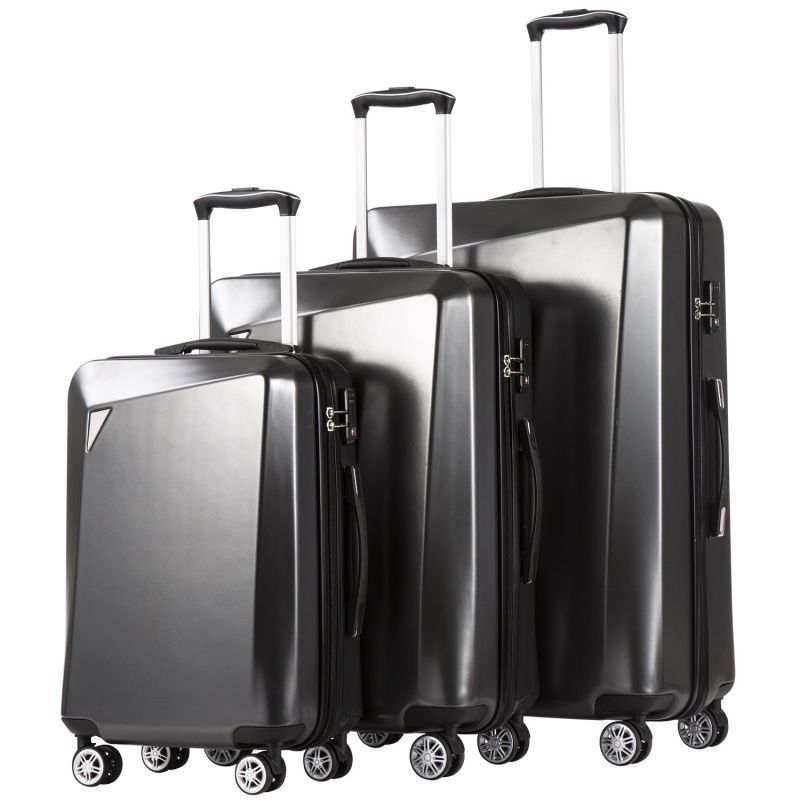 Push-Button Locking Luggage 3 Piece Sets PC+ABS Spinner Suitcase with Adjustable Telescoping