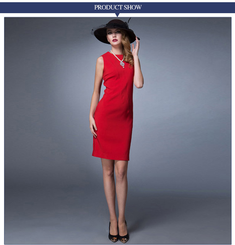 Fashion Elegant Ladies Office Wear Dresses Red Short Sleeve Formal Women Slim Fit Dress