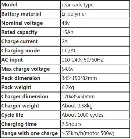 48V 15ah Li-Polymer Rack Type Battery with Charger with Single-Deck Rack Frame