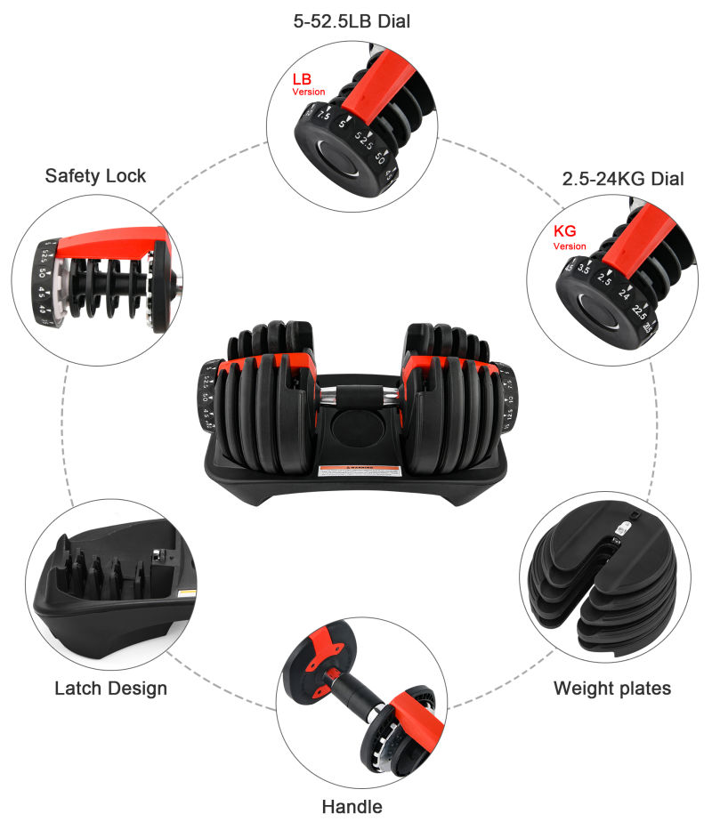 One Pair 52.5 Lbs Rubber Iron Adjustment Multiple Weight Dumbell Cheap 24kg Adjustable Dumbbell Set