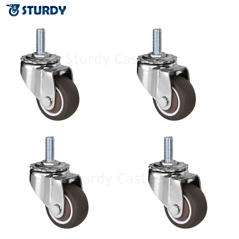 1 Inch Caster Wheel Swivel M6X15mm Threaded Stem Soft Rubber TPE Wheel, 44lb/20kg Load Capacity, Set of 4