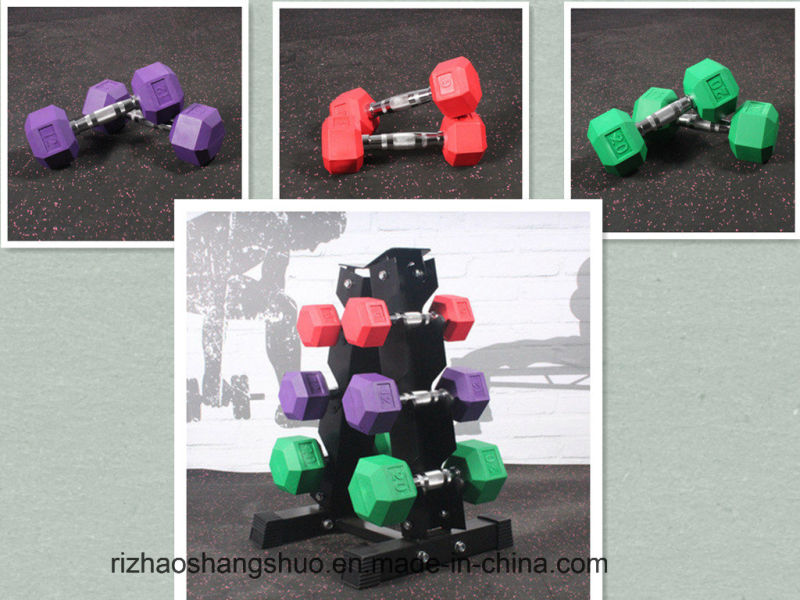 Hex Rubber Dumbbell Rubber Gym Bodybuilding Equipment Fixed Dumbbells