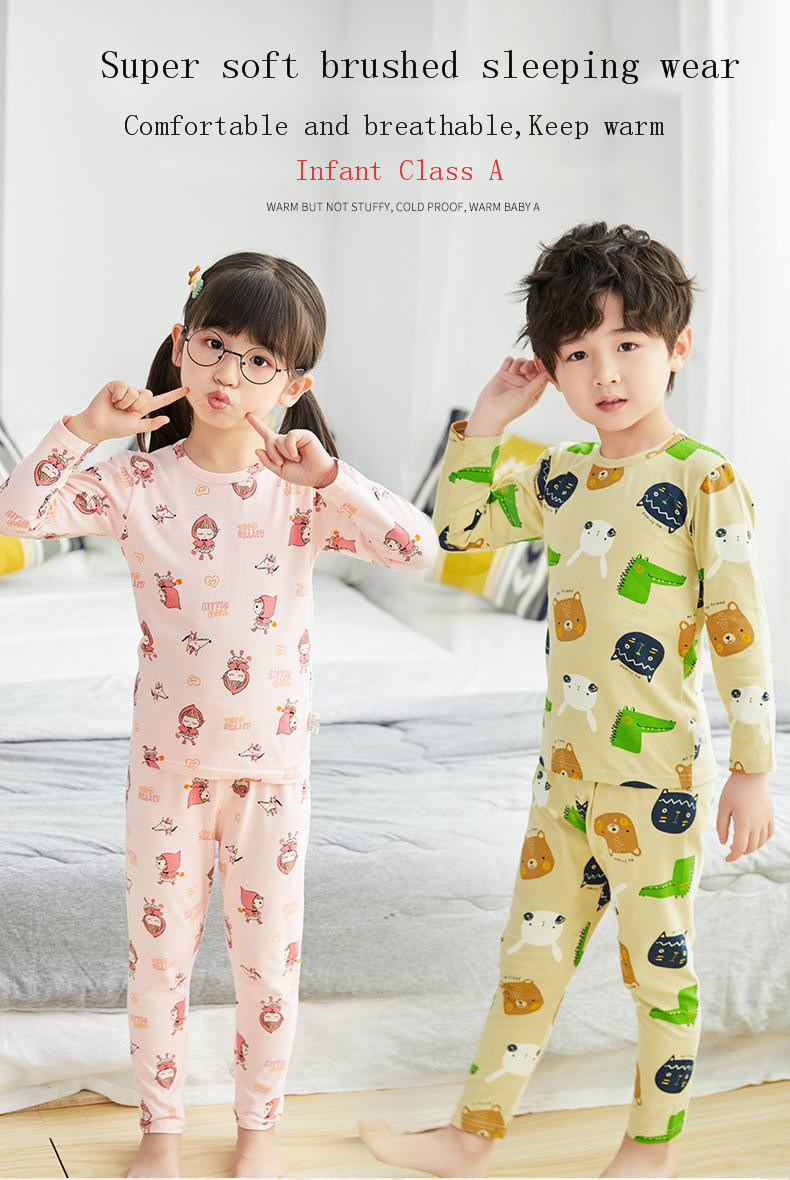 Winter Flannel Kids Pajamas Sets Child Warm Sleepwear Color Solid Baby Girls Boys Nightwear Children Clothes