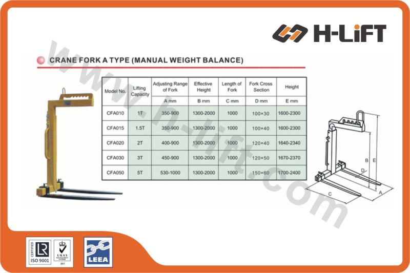 Manual Weight Balance Lifting Crane Fork a Type