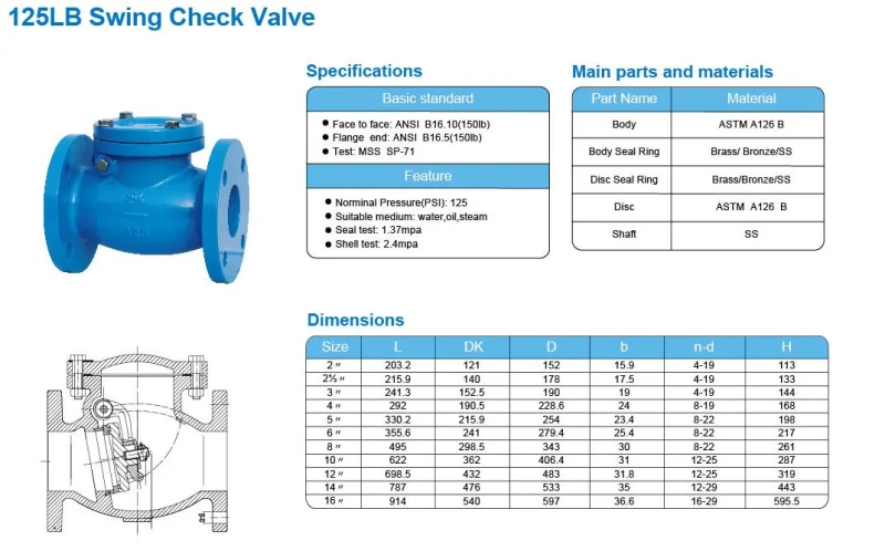 ANSI 125/150lB Cast Iron Swing Check Valve