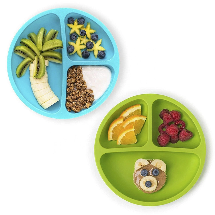 Amazon Hot Sale Kid Non-Slip Feeding Bowl Rubber Plates Round Small Silicone Baby Food Plate