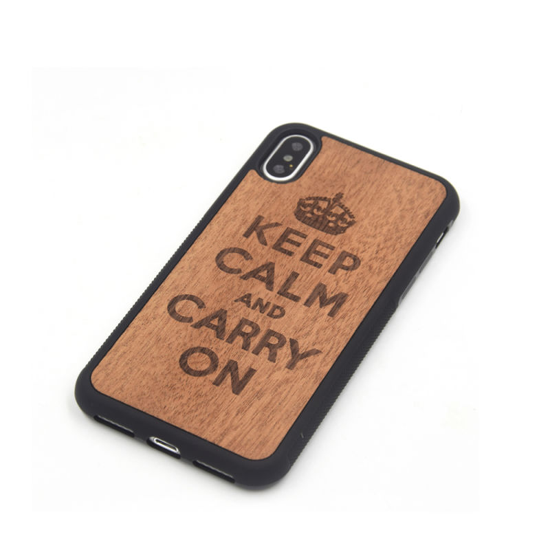 OEM Custom Carving Design Real Wood Phone Case with Rubber Bumper