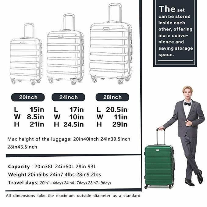 20" 24" 28" 3 Pieces ABS Suitcase Hard Shell Luggage Set