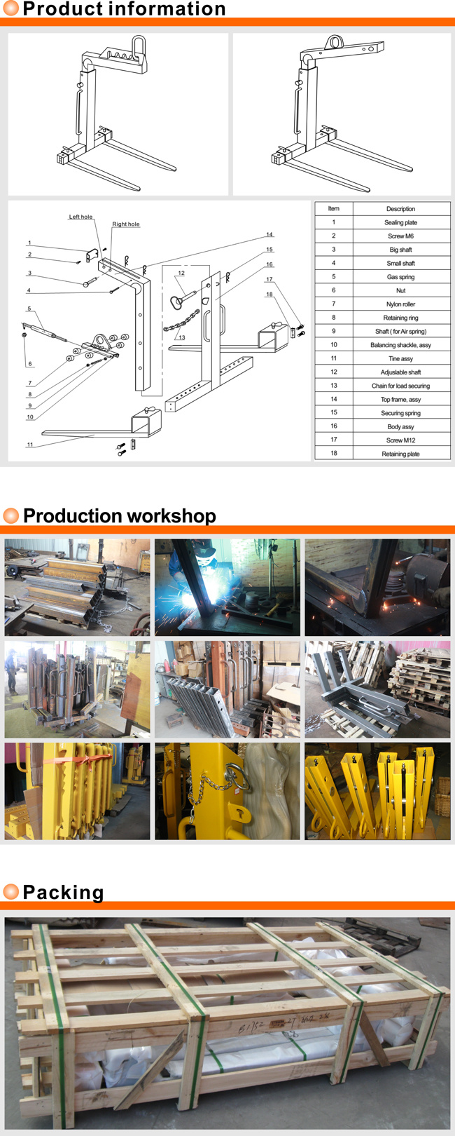 Manual Weight Balance Lifting Crane Fork a Type