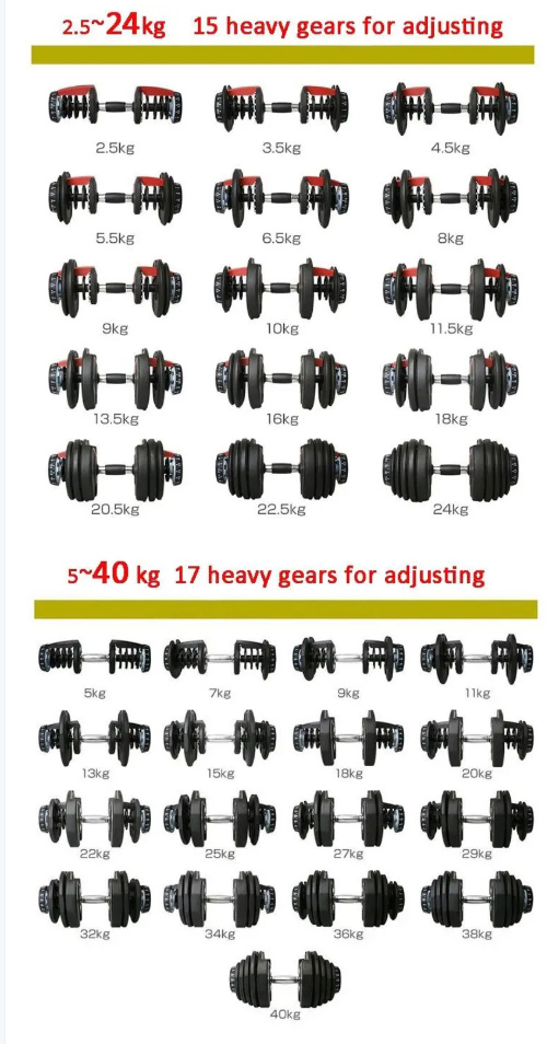 24kg 52.5lb Fitness Equipment Adjustable Dumbbell for Body Building Custom Dumbbell Adjustable