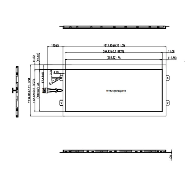 Bar Type 12.3 Inch 1920X720 Bar LCD Display Ultra Wide LCD Display with LCD Controller Board