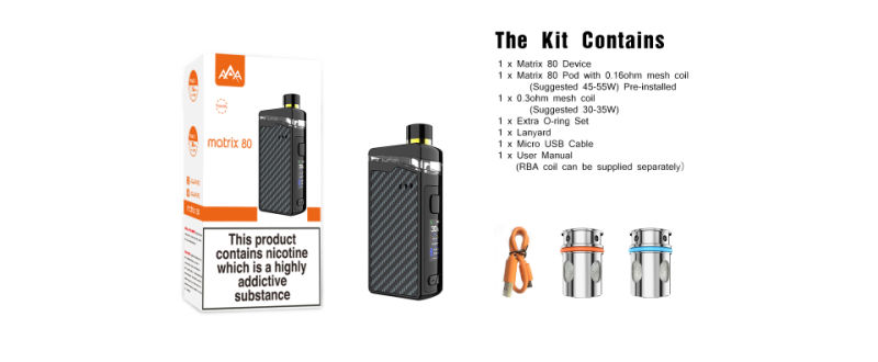 80W Power Adjustable Refillable Pod System Matrix Vape Kit