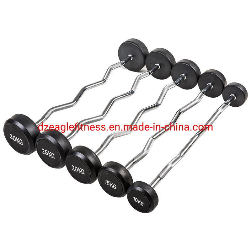 Cross Fit Power Lifting Rubber Fixed Curl Rubber Barbell