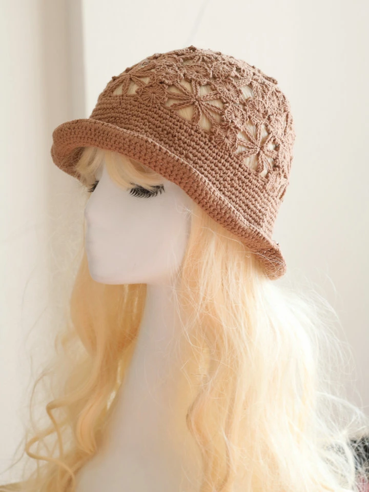 Lace Hollow Crochet Retro Curled Knitted Fisherman's Pot Hat Women