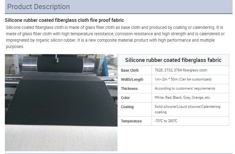 High Temperatures Resistant Fire Retardant Silicone Rubber Coated Fiberglass Cloth/Fabric