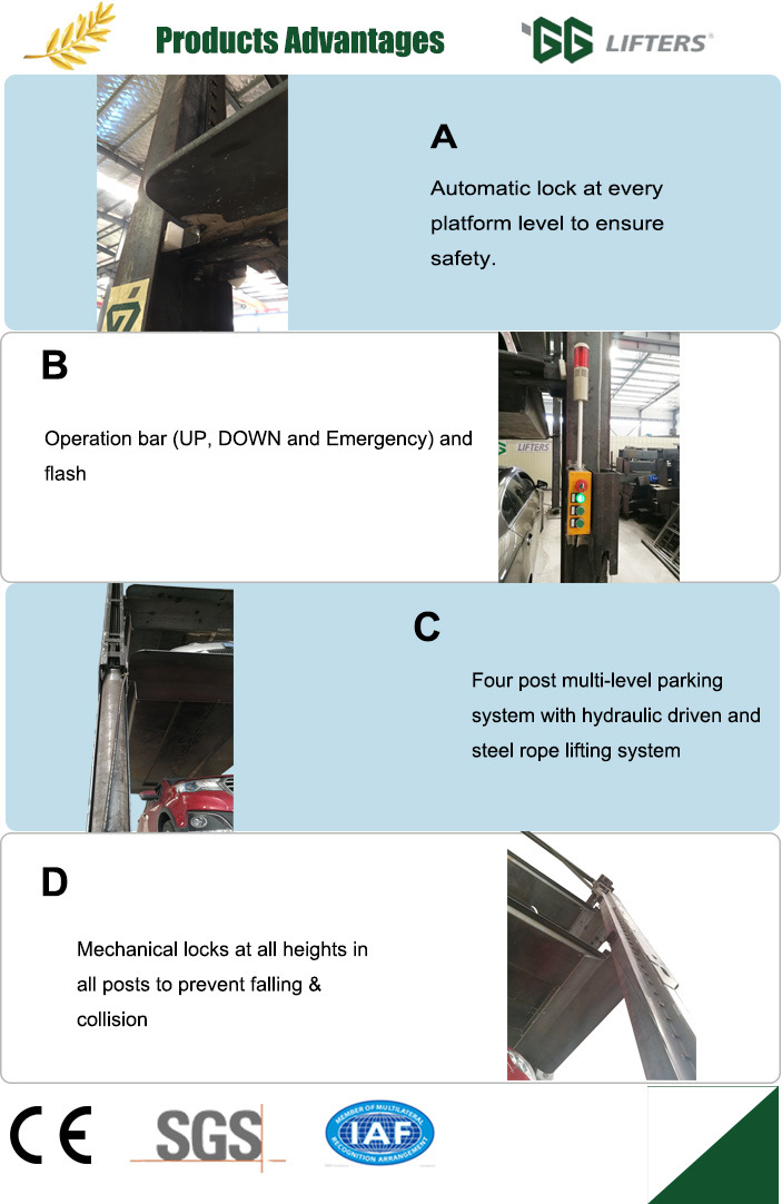 14000 lb Stacker Four Post Parking Lift For 3 Cars