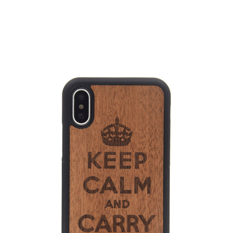 OEM Custom Carving Design Real Wood Phone Case with Rubber Bumper