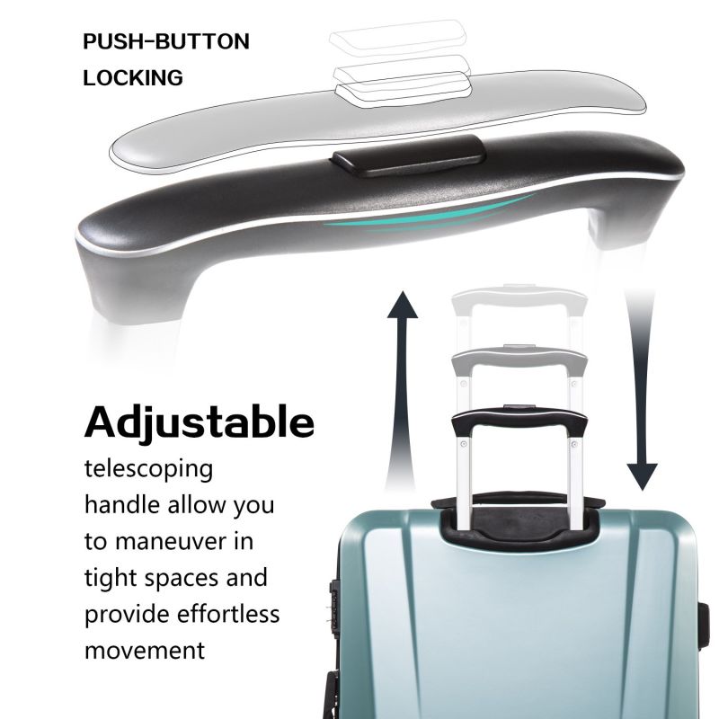 Push-Button Locking Luggage 3 Piece Sets PC+ABS Spinner Suitcase with Adjustable Telescoping