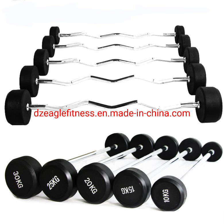 Cross Fit Power Lifting Rubber Fixed Curl Rubber Barbell