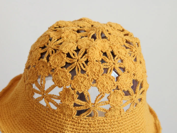 Lace Hollow Crochet Retro Curled Knitted Fisherman's Pot Hat Women