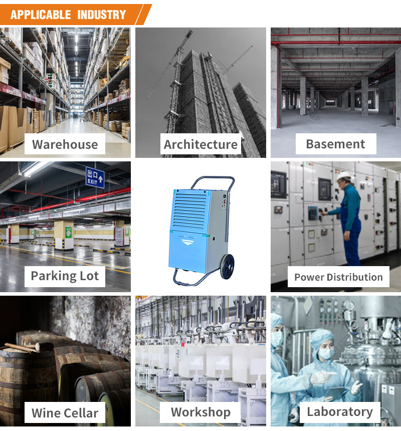 High Efficiency Powerful Movable Shopping Mall Industrial Commercial Dehumidifier for Basement