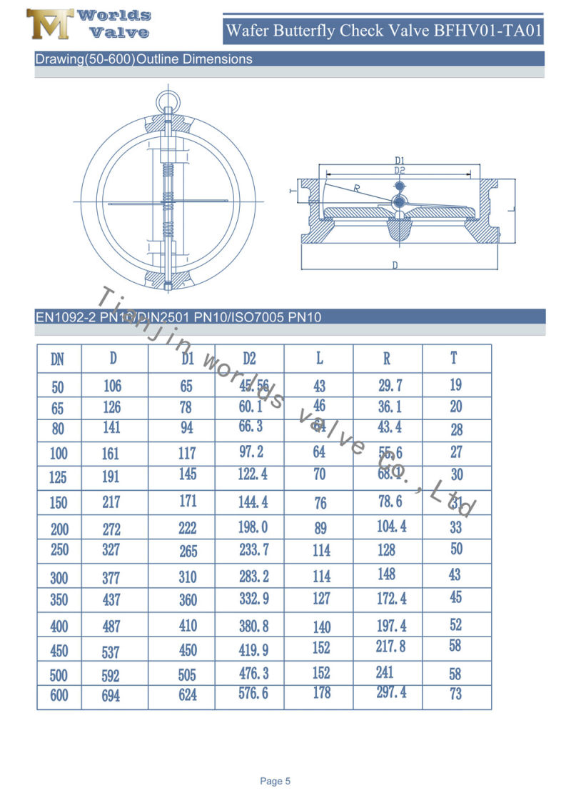 Rubber Coated Wafer Type Check Valve with Nylon Coated Plates