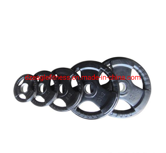 Rubber Cover Three Holes Weights Plate for Weight Lifting