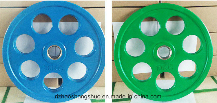 Seven Holes Weight Lifting Colored Rubber Coated Weight Plate