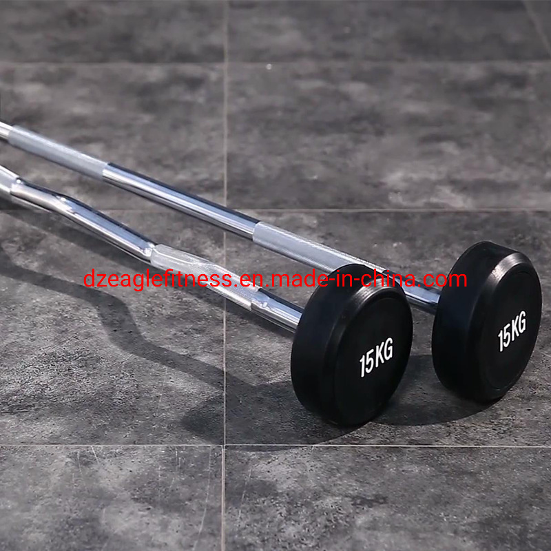 Cross Fit Power Lifting Rubber Fixed Curl Rubber Barbell