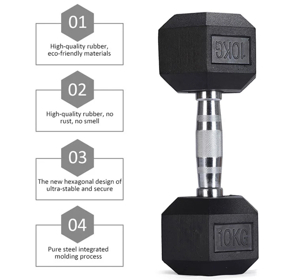 Customized Body Building Gym Equipment Rubber Hex Dumbbell