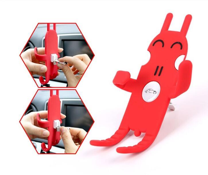 Cartoon Design Car Phone Holder with Three-Side Grips and Adjustable Function