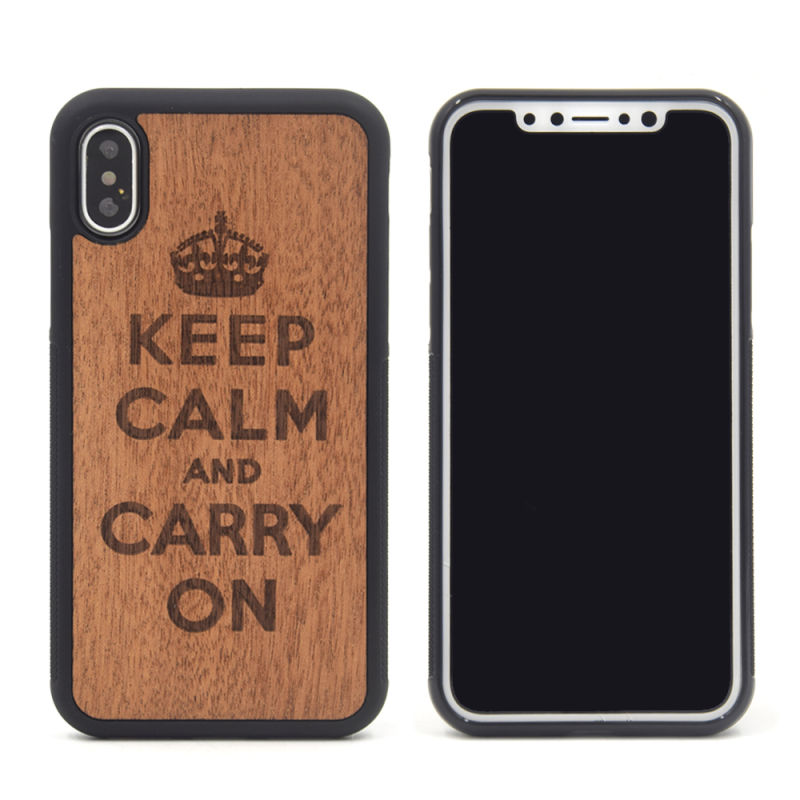 OEM Custom Carving Design Real Wood Phone Case with Rubber Bumper