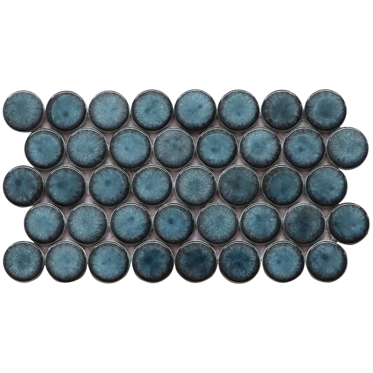 Penny Round Recycled Glass Mosaic Tile Black Round Art Wall