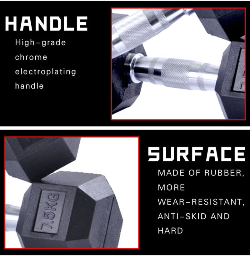 High Quality Commercial Gym Accessories Steel Hex Rubber Dumbbell