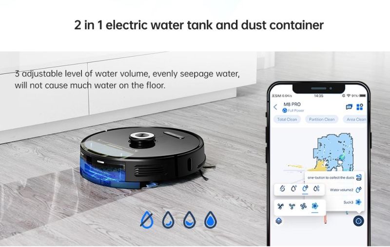 Self-Cleaning Dust Bin Robot Vacuum Cleaner 2 in 1 Smart Water Tank