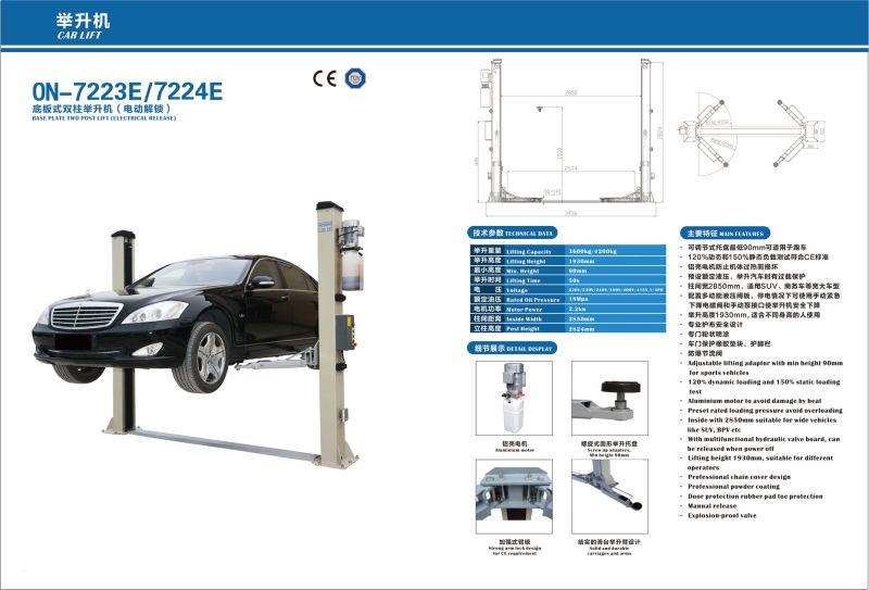 on-7223e High Quality Hydraulic Auto Lifting Equipment /2 Post Car Lift