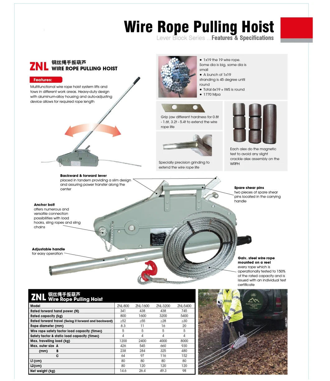 Portable Manual Hoist Multi-Purpose Wire Rope Pulling Hoist Cable Winch