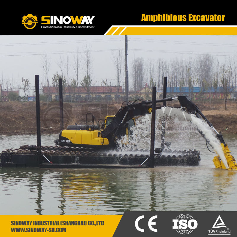 Wetland Equipment Amphibious Excavator with Floating Pontoon Undercarriage