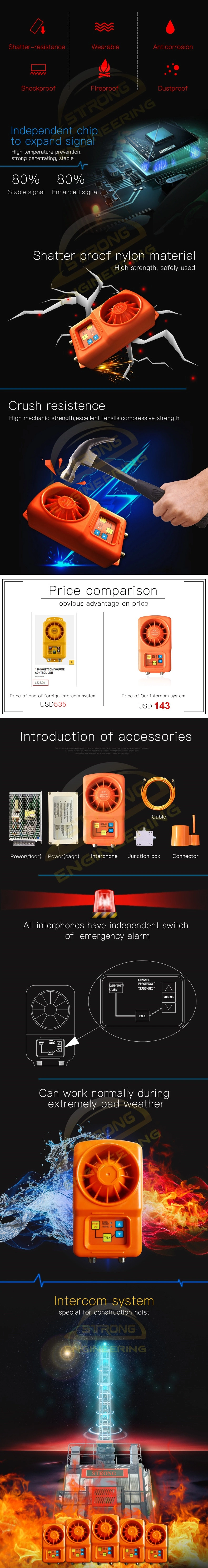 3 Frequency Intercom System for Construction Hoist, Compatible with Mckee System